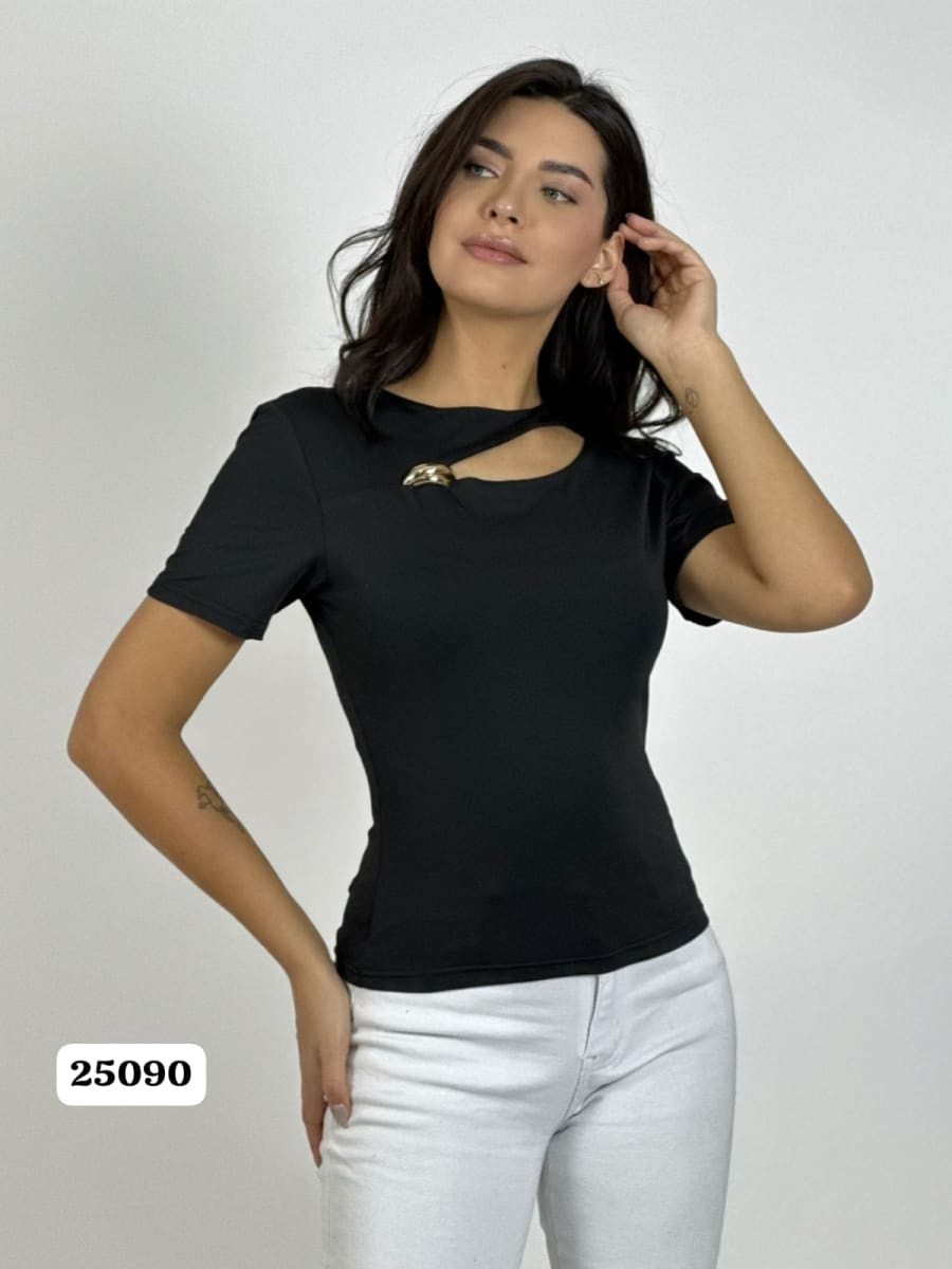 Polera Abertura Frontal Broche Dorado A3-814