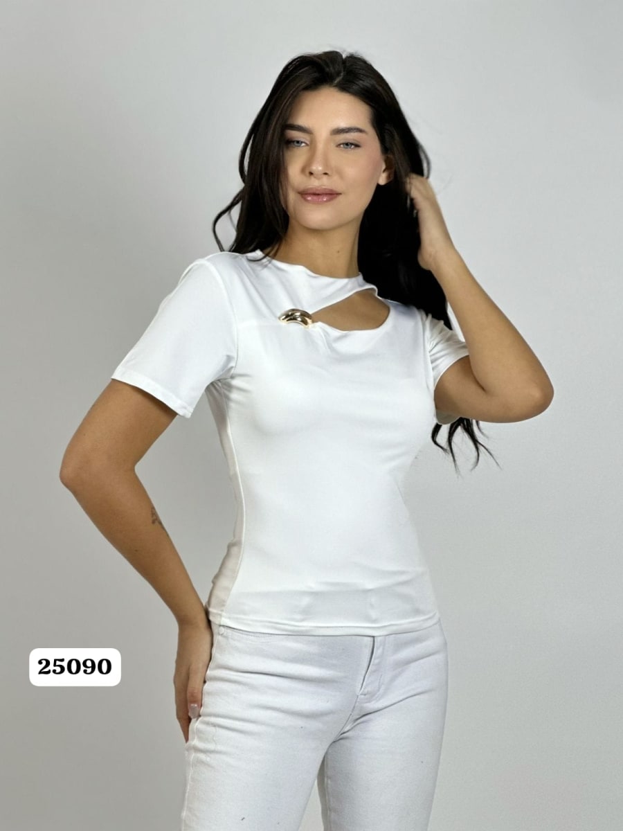 Polera Abertura Frontal Broche Dorado A3-8112