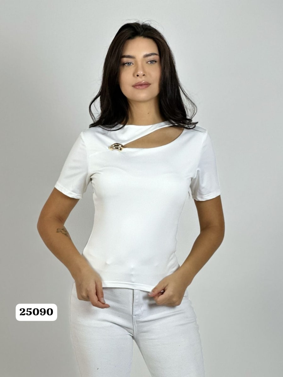 Polera Abertura Frontal Broche Dorado A3-8113