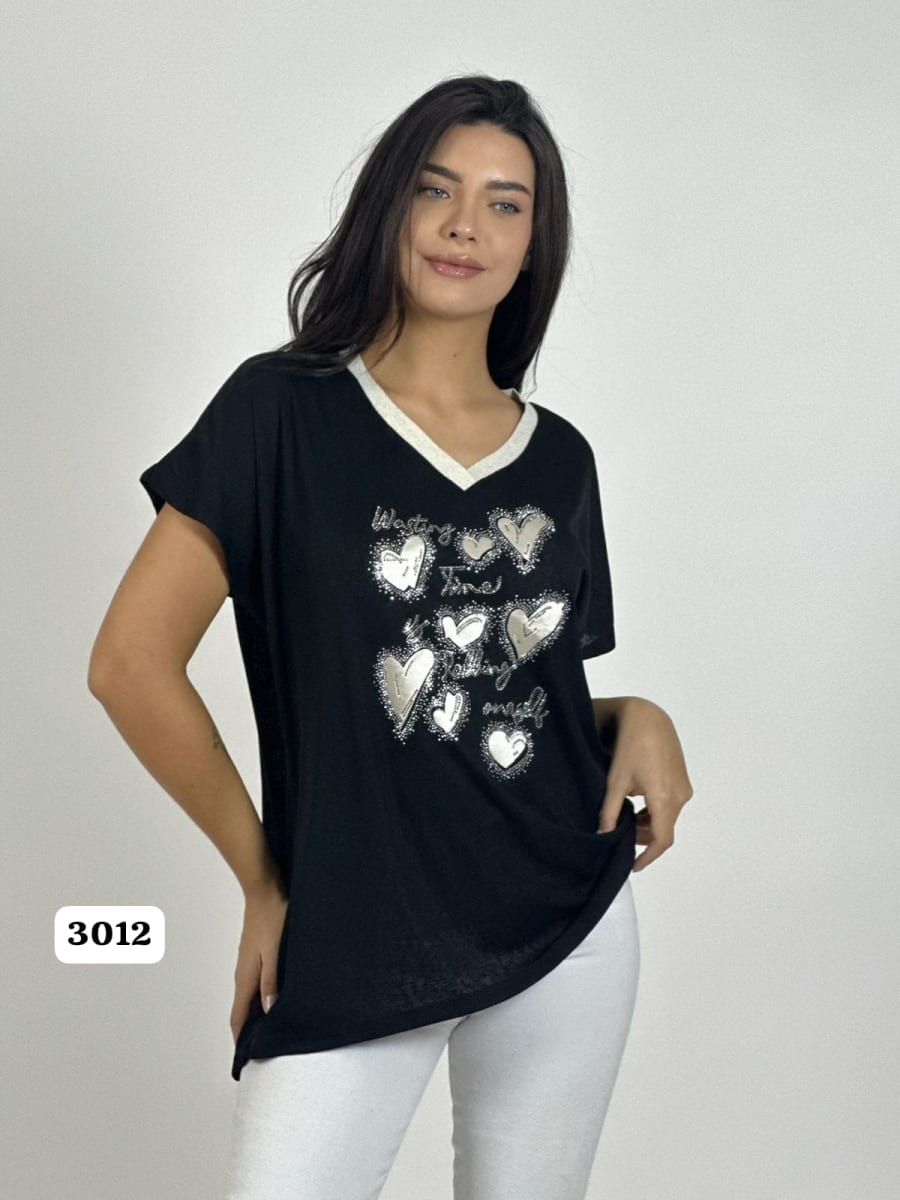 Polera Algodon Corazones y Letras A1-391