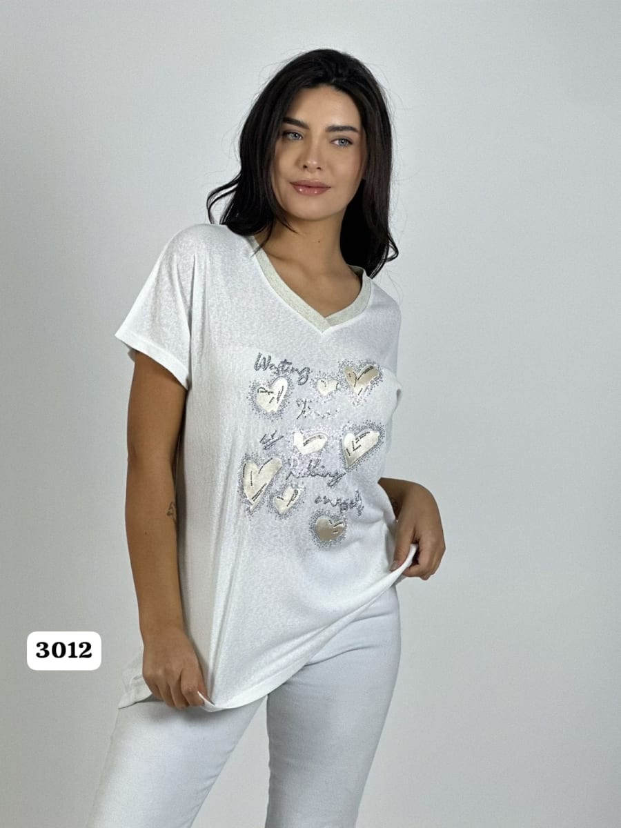 Polera Algodon Corazones y Letras A1-395