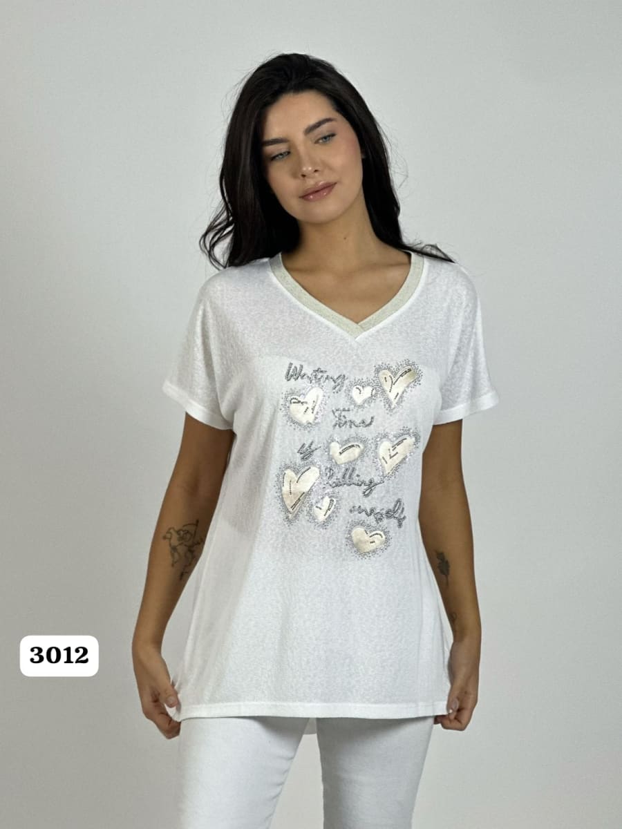 Polera Algodon Corazones y Letras A1-394