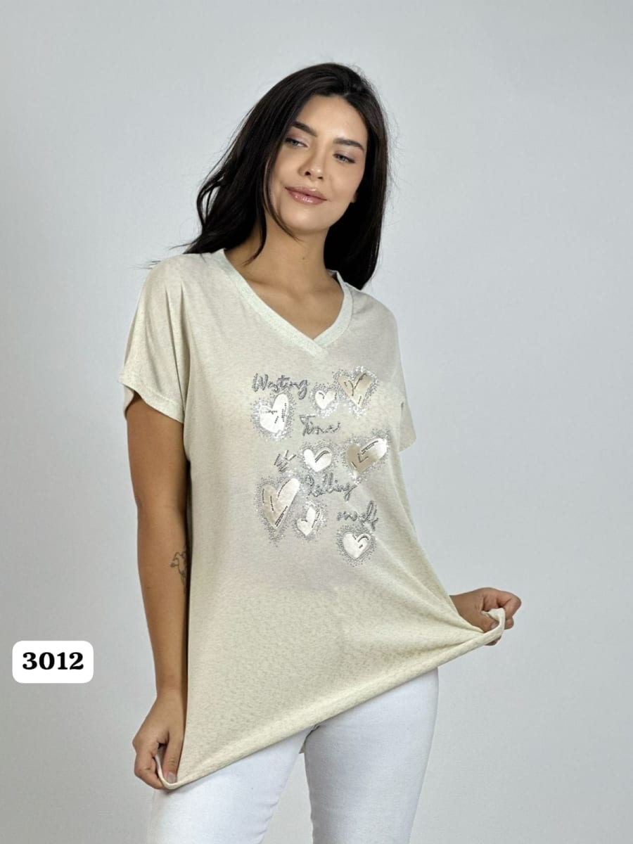 Polera Algodon Corazones y Letras A1-398
