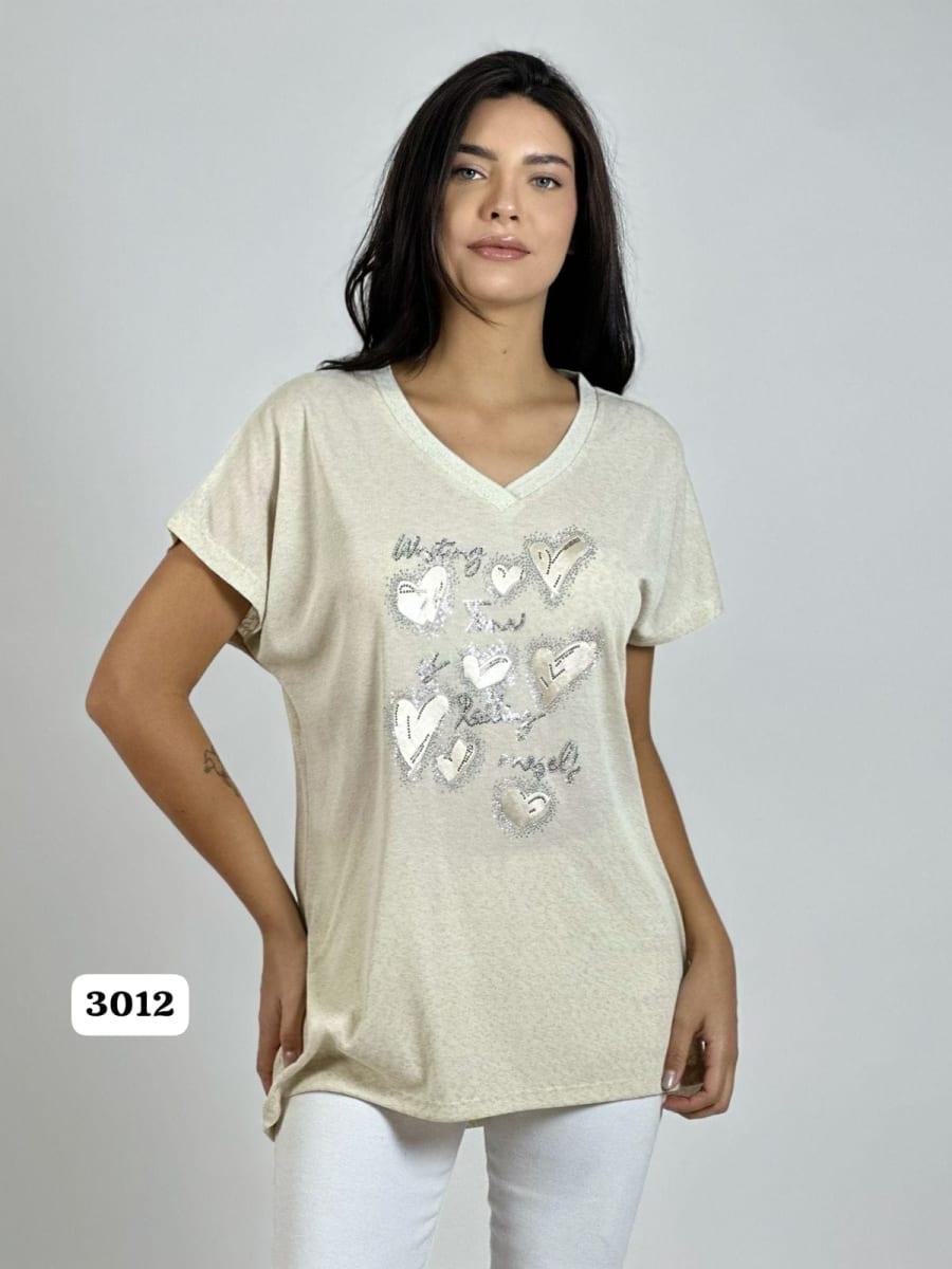 Polera Algodon Corazones y Letras A1-397