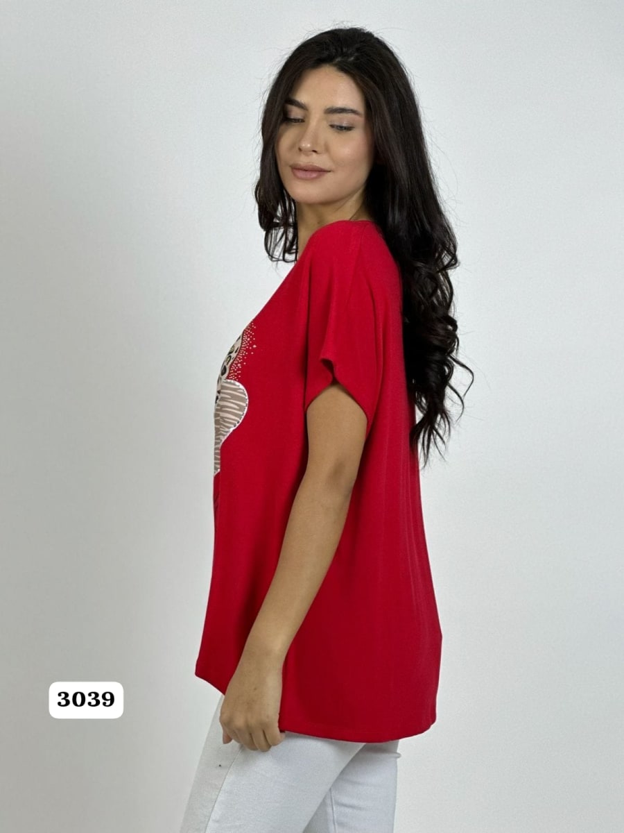 Polera Algodon 3 Corazones Print con Brillos A1-123