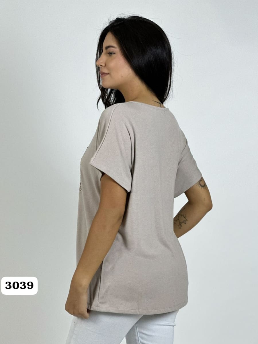 Polera Algodon 3 Corazones Print con Brillos A1-127