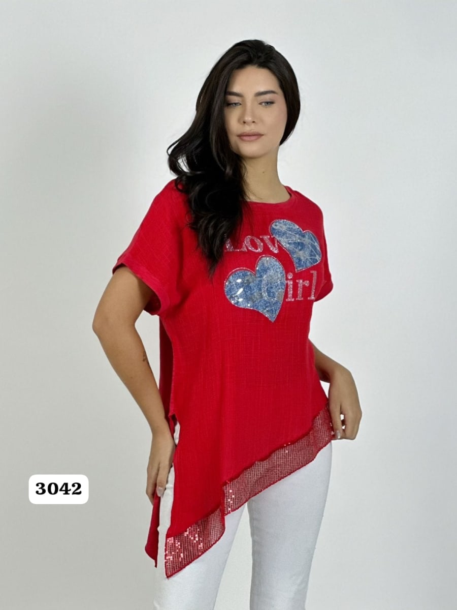 Polera Lino LOVE GIRL 2 Corazones A1-331