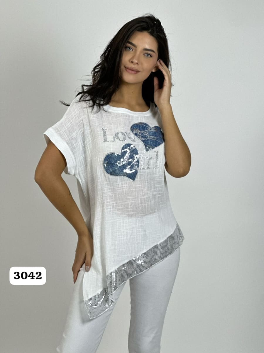 Polera Lino LOVE GIRL 2 Corazones A1-334