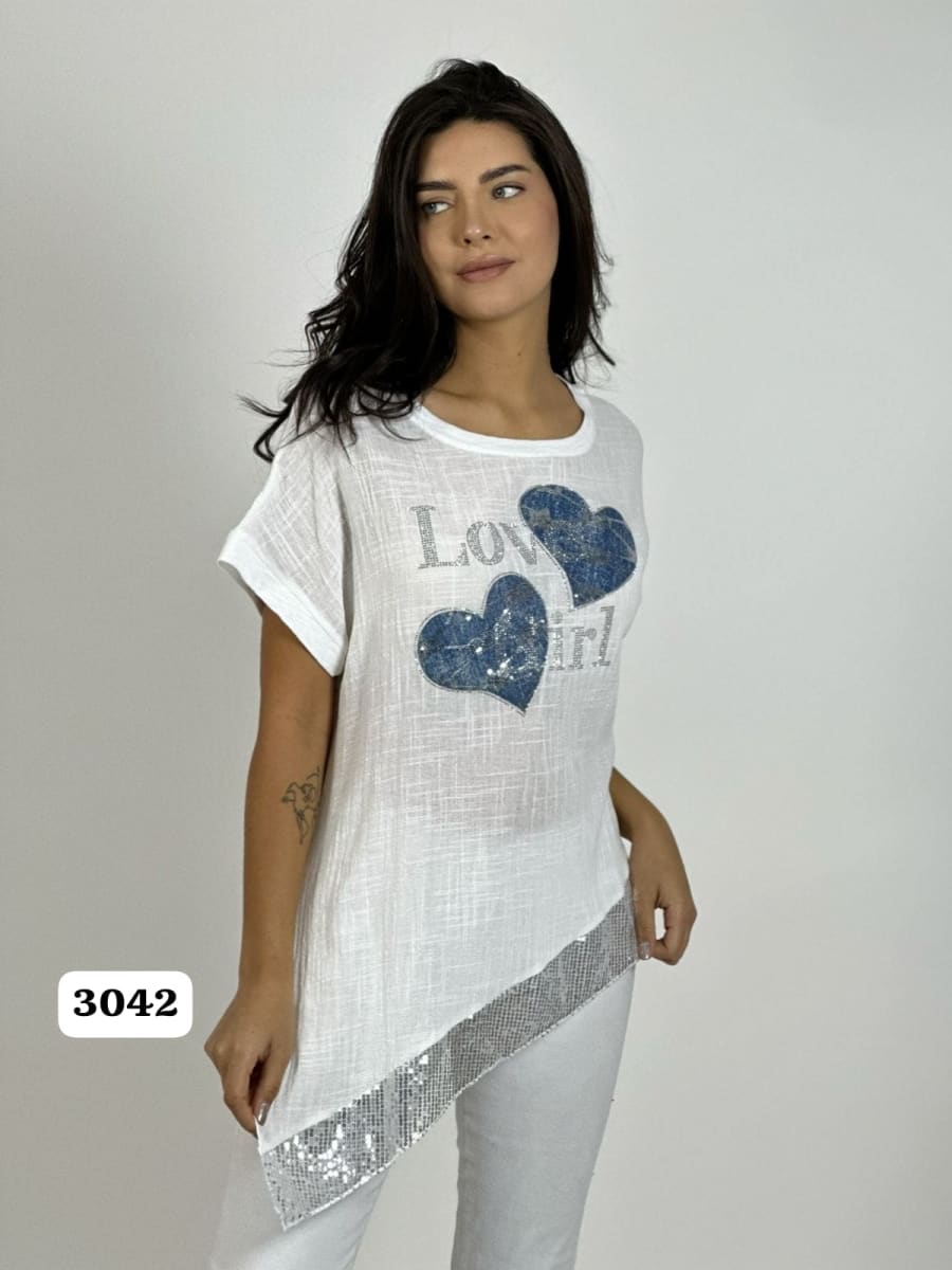 Polera Lino LOVE GIRL 2 Corazones A1-335