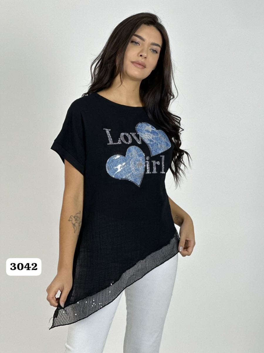 Polera Lino LOVE GIRL 2 Corazones A1-337