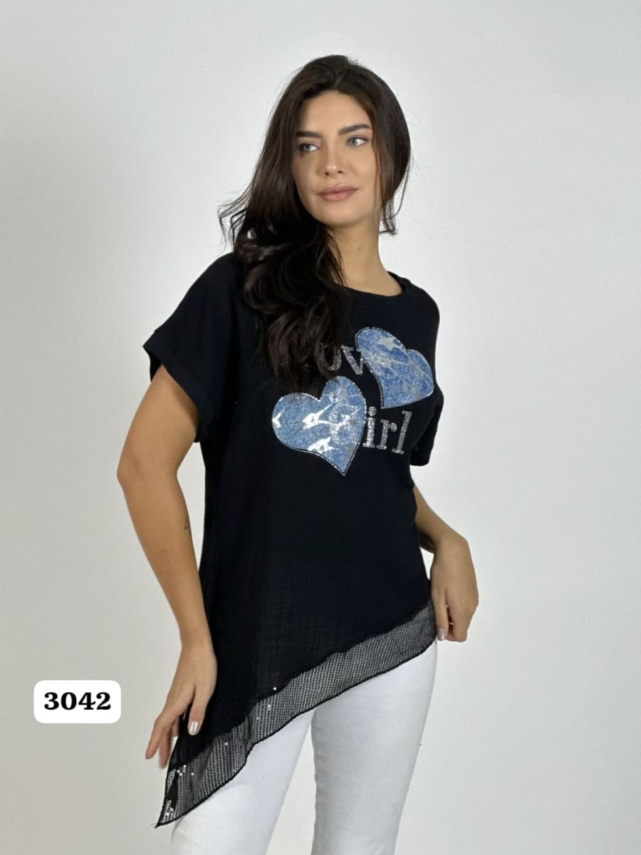 Polera Lino LOVE GIRL 2 Corazones A1-338