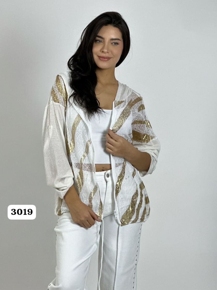 Poleron Hilo Con Cierre Lineas Brillantes A1-101