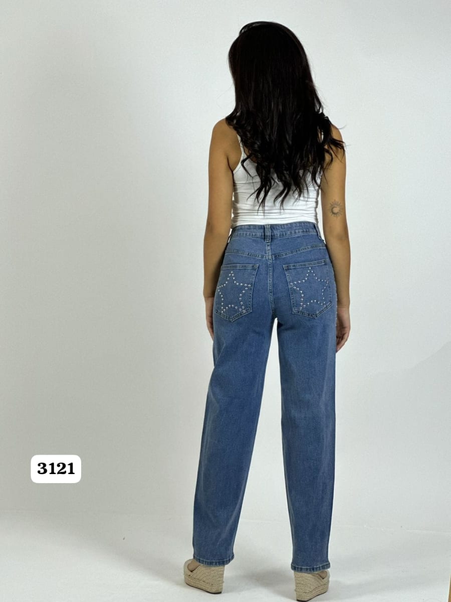 Pantalon Mezclilla con Tachas Estrella en Bolsillo A2-613