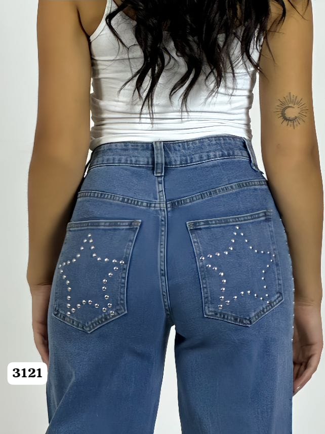 Pantalon Mezclilla con Tachas Estrella en Bolsillo A2-614