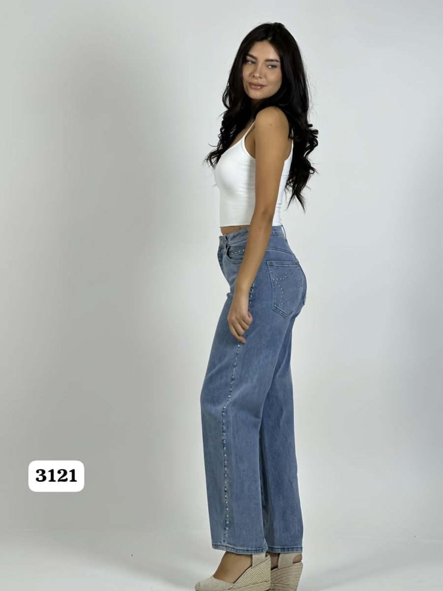 Pantalon Mezclilla con Tachas Estrella en Bolsillo A2-6110