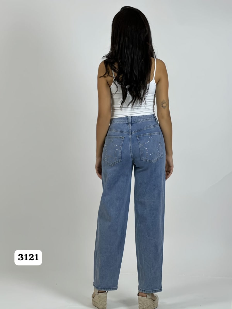 Pantalon Mezclilla con Tachas Estrella en Bolsillo A2-6111