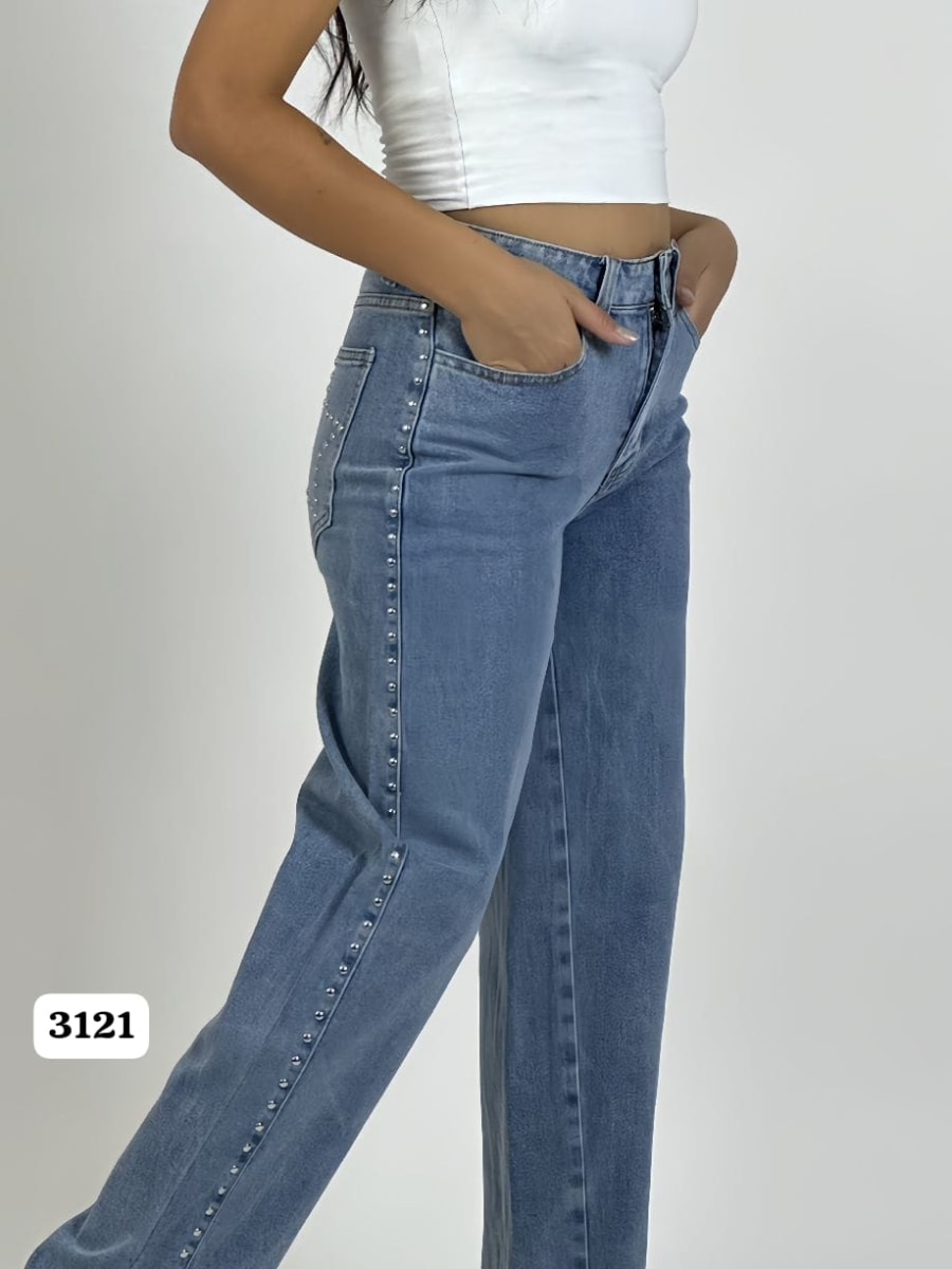 Pantalon Mezclilla con Tachas Estrella en Bolsillo A2-6112