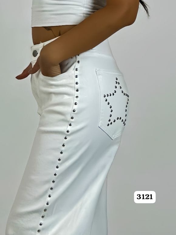 Pantalon Mezclilla con Tachas Estrella en Bolsillo A2-618