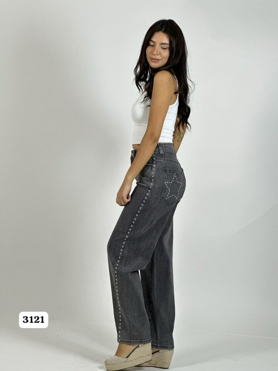 Pantalon Mezclilla con Tachas Estrella en Bolsillo A2-6114
