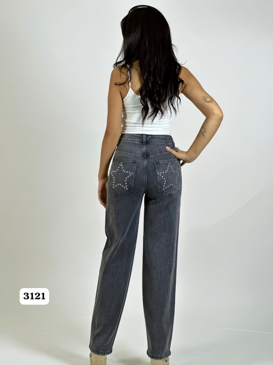 Pantalon Mezclilla con Tachas Estrella en Bolsillo A2-6115