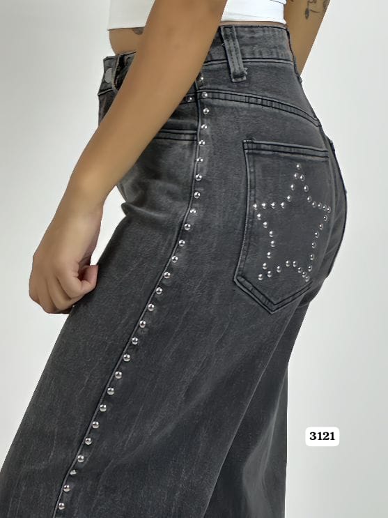 Pantalon Mezclilla con Tachas Estrella en Bolsillo A2-6116
