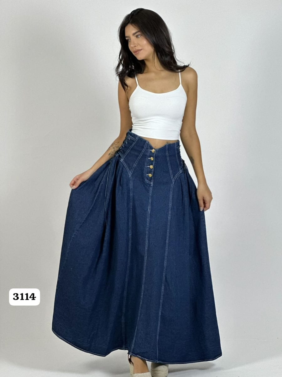 Falda Mezclilla Larga Amarrada Costados A2-622