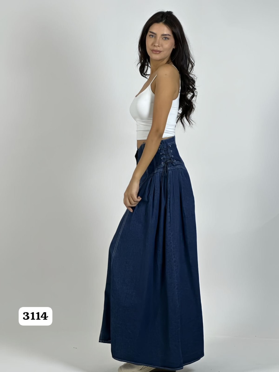 Falda Mezclilla Larga Amarrada Costados A2-623