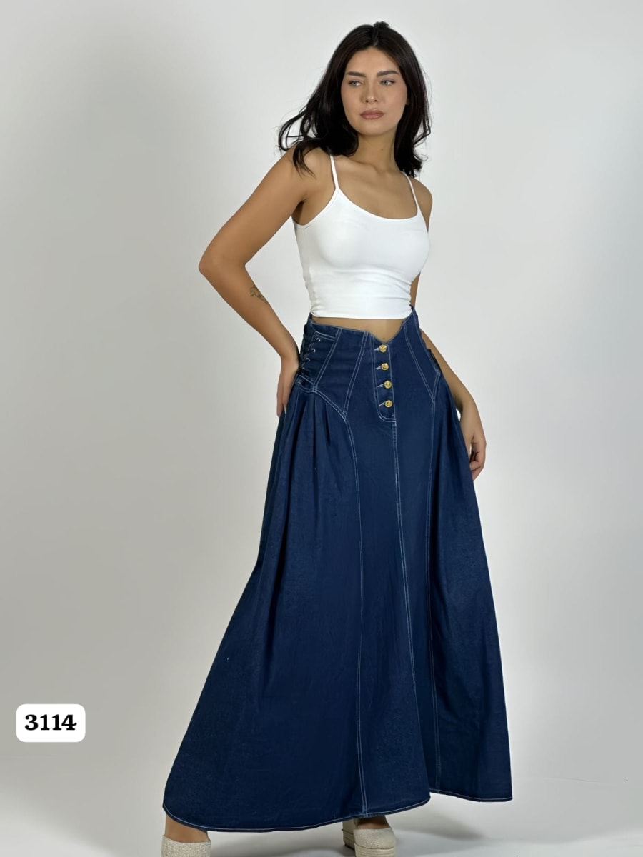 Falda Mezclilla Larga Amarrada Costados A2-621