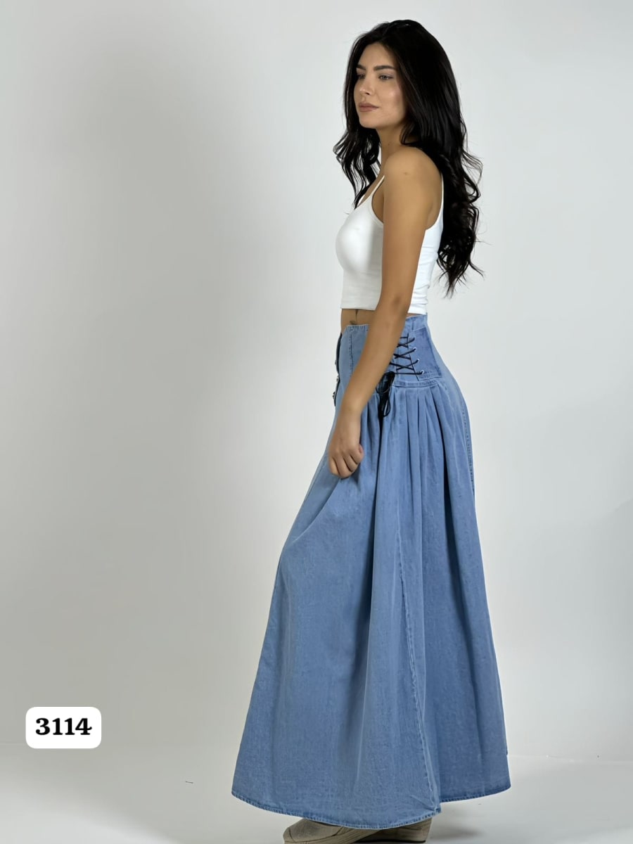 Falda Mezclilla Larga Amarrada Costados A2-627