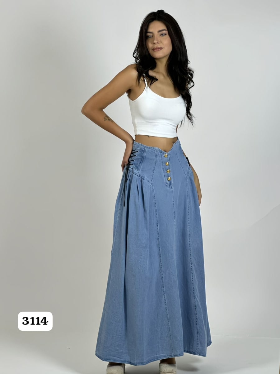 Falda Mezclilla Larga Amarrada Costados A2-626