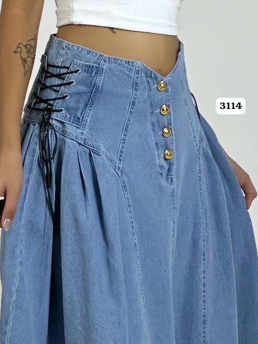 Falda Mezclilla Larga Amarrada Costados A2-629