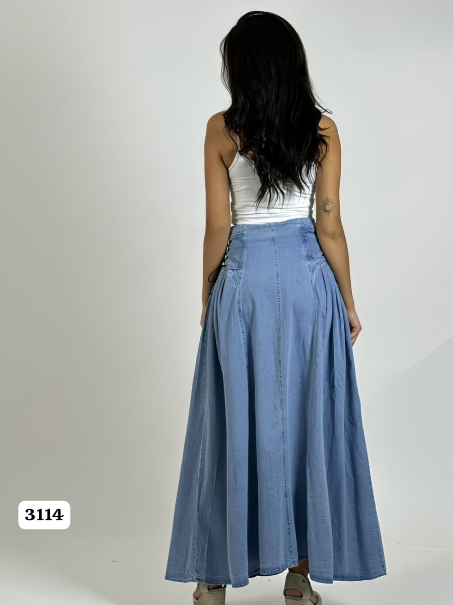 Falda Mezclilla Larga Amarrada Costados A2-628