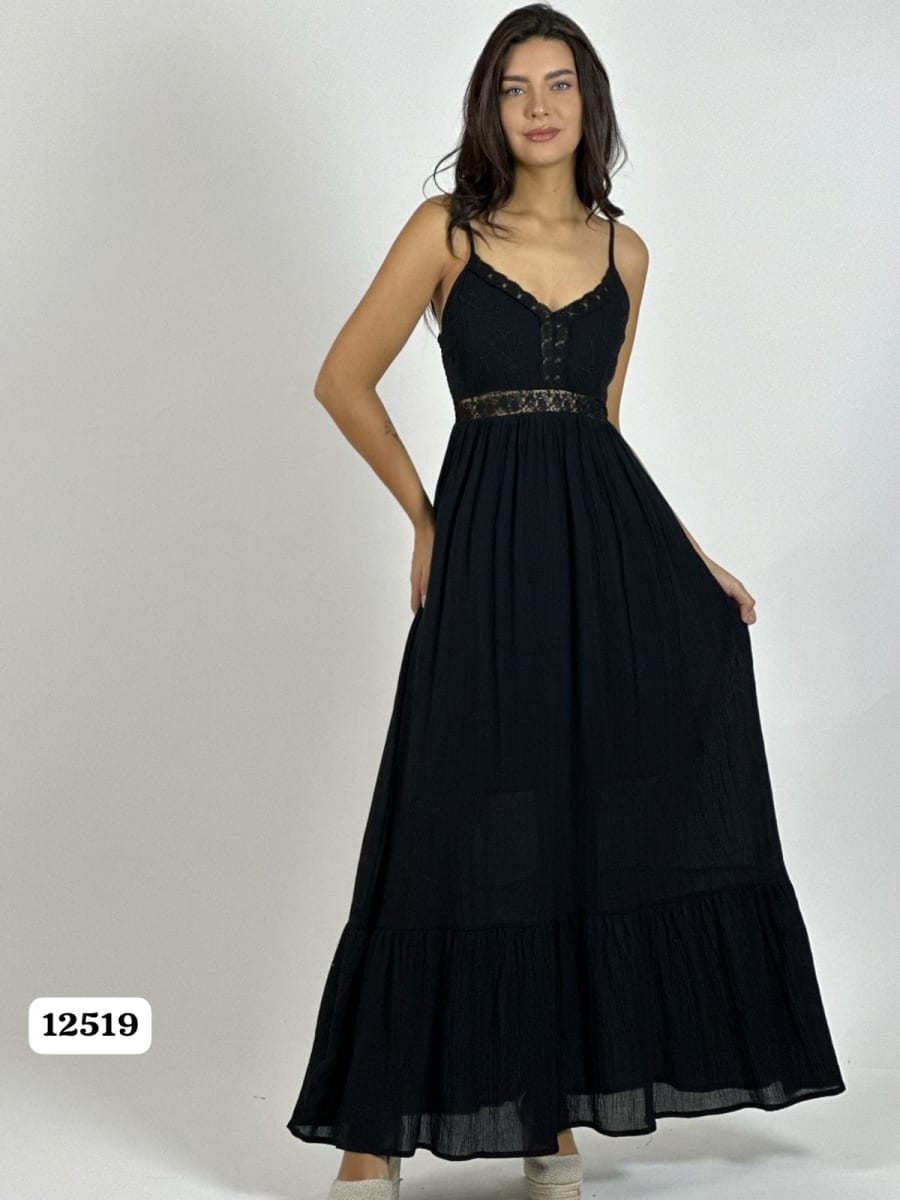 Vestido Crepe Torso Encaje A4-859