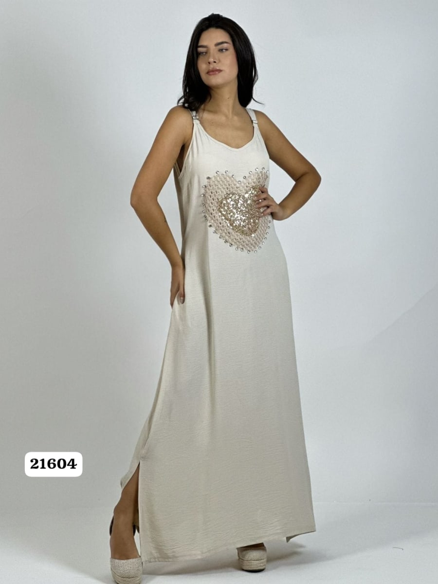 Vestido Lino Corazon Doble Tejido y Brillos A1-312