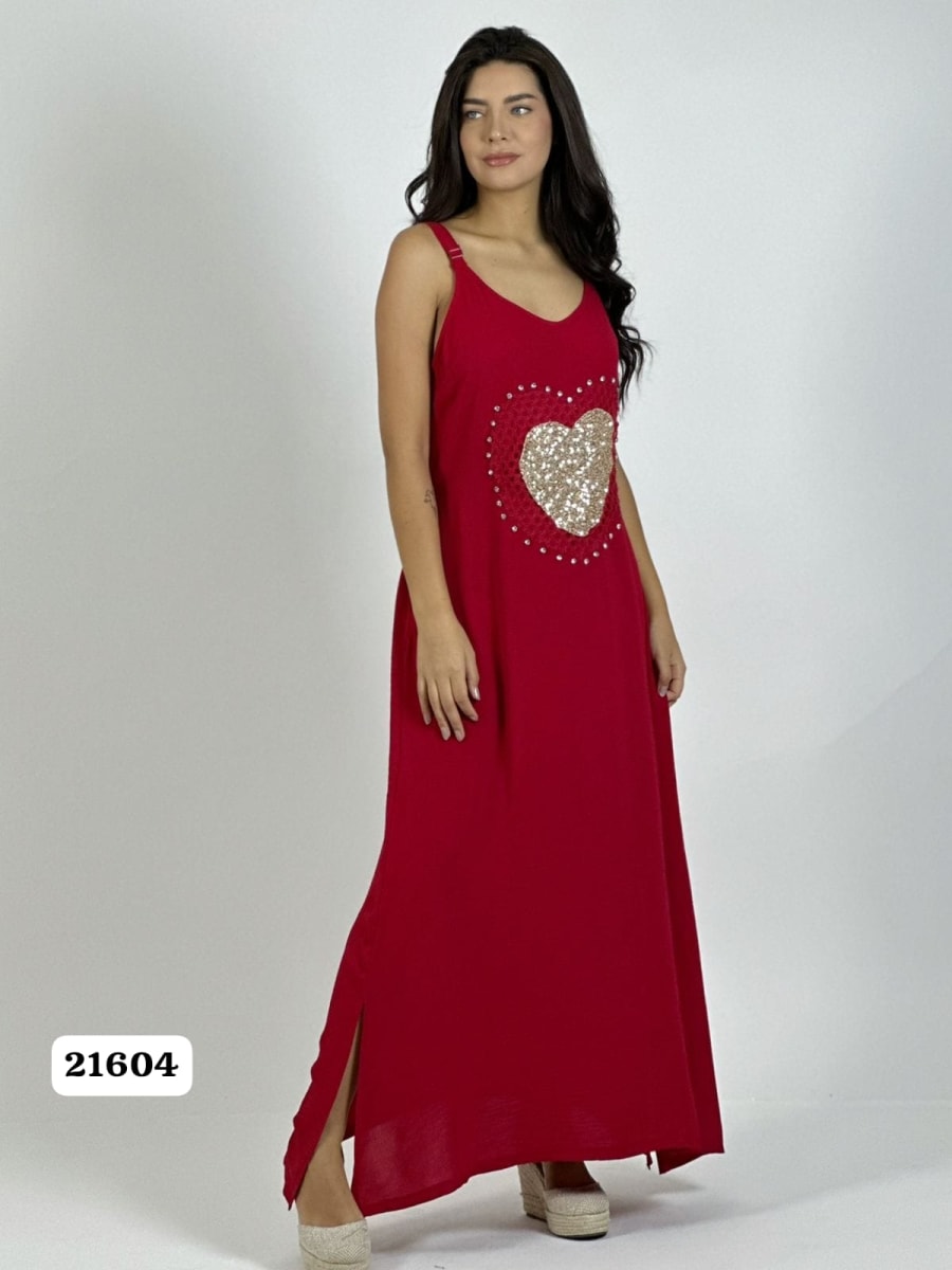 Vestido Lino Corazon Doble Tejido y Brillos A1-314