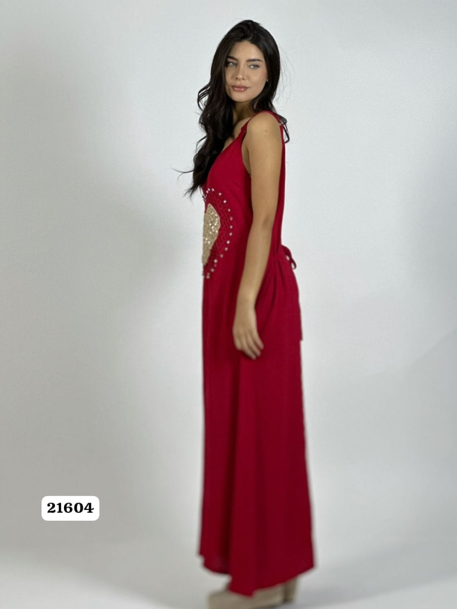 Vestido Lino Corazon Doble Tejido y Brillos A1-315