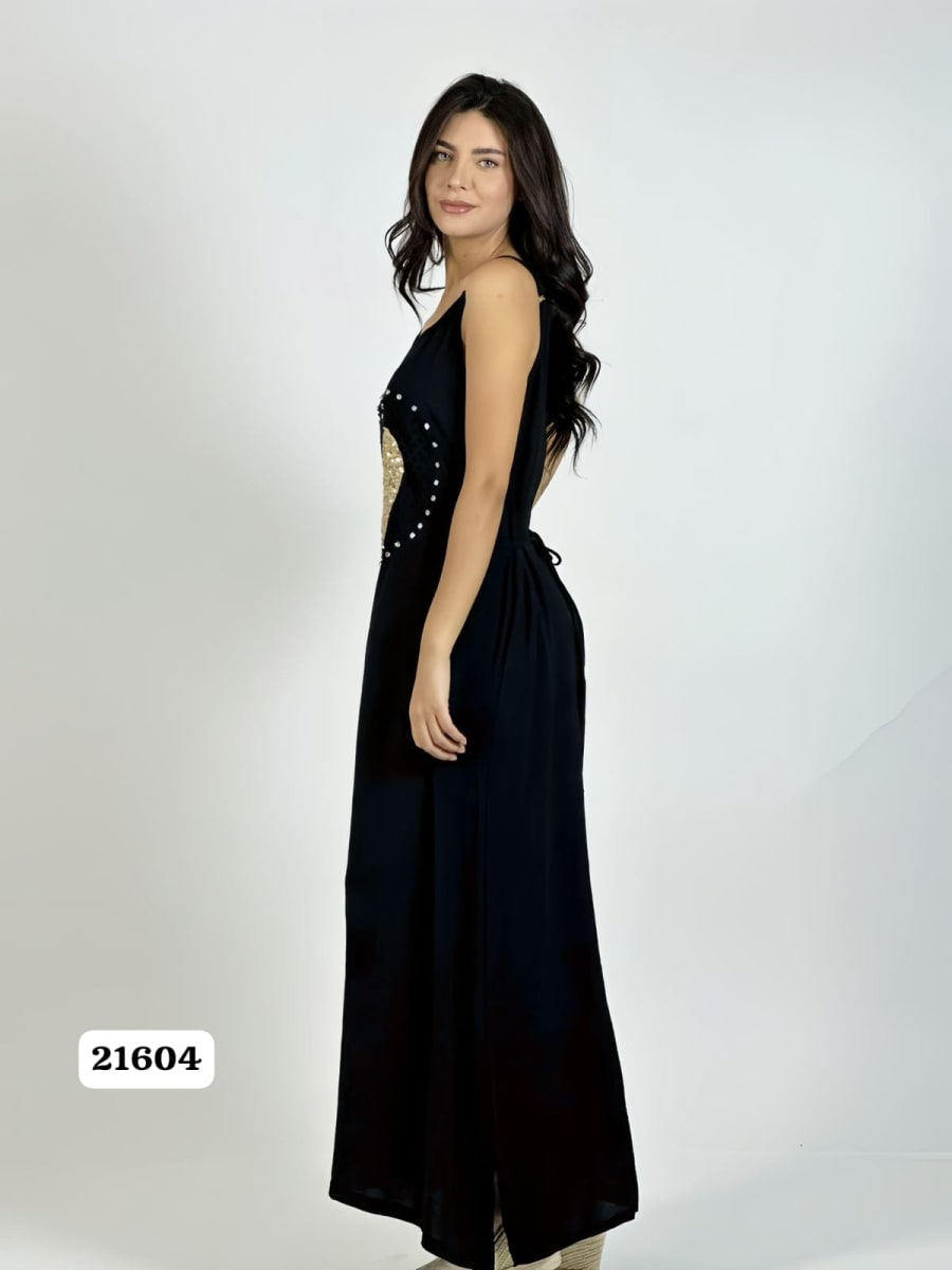 Vestido Lino Corazon Doble Tejido y Brillos A1-319