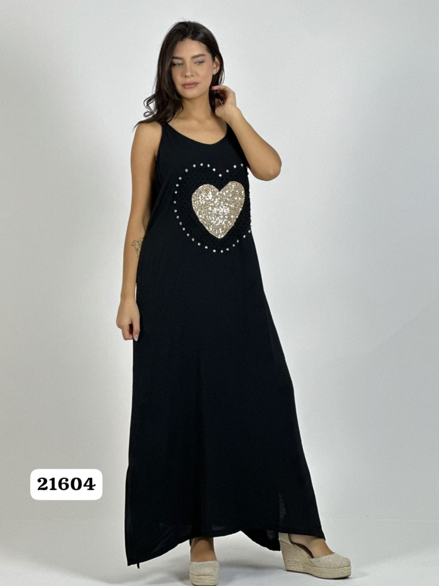 Vestido Lino Corazon Doble Tejido y Brillos A1-318