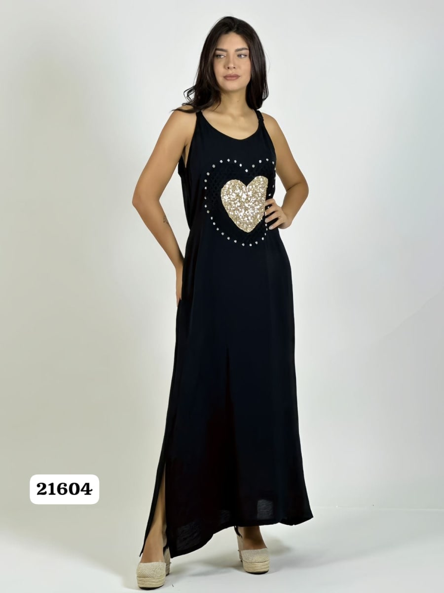 Vestido Lino Corazon Doble Tejido y Brillos A1-317