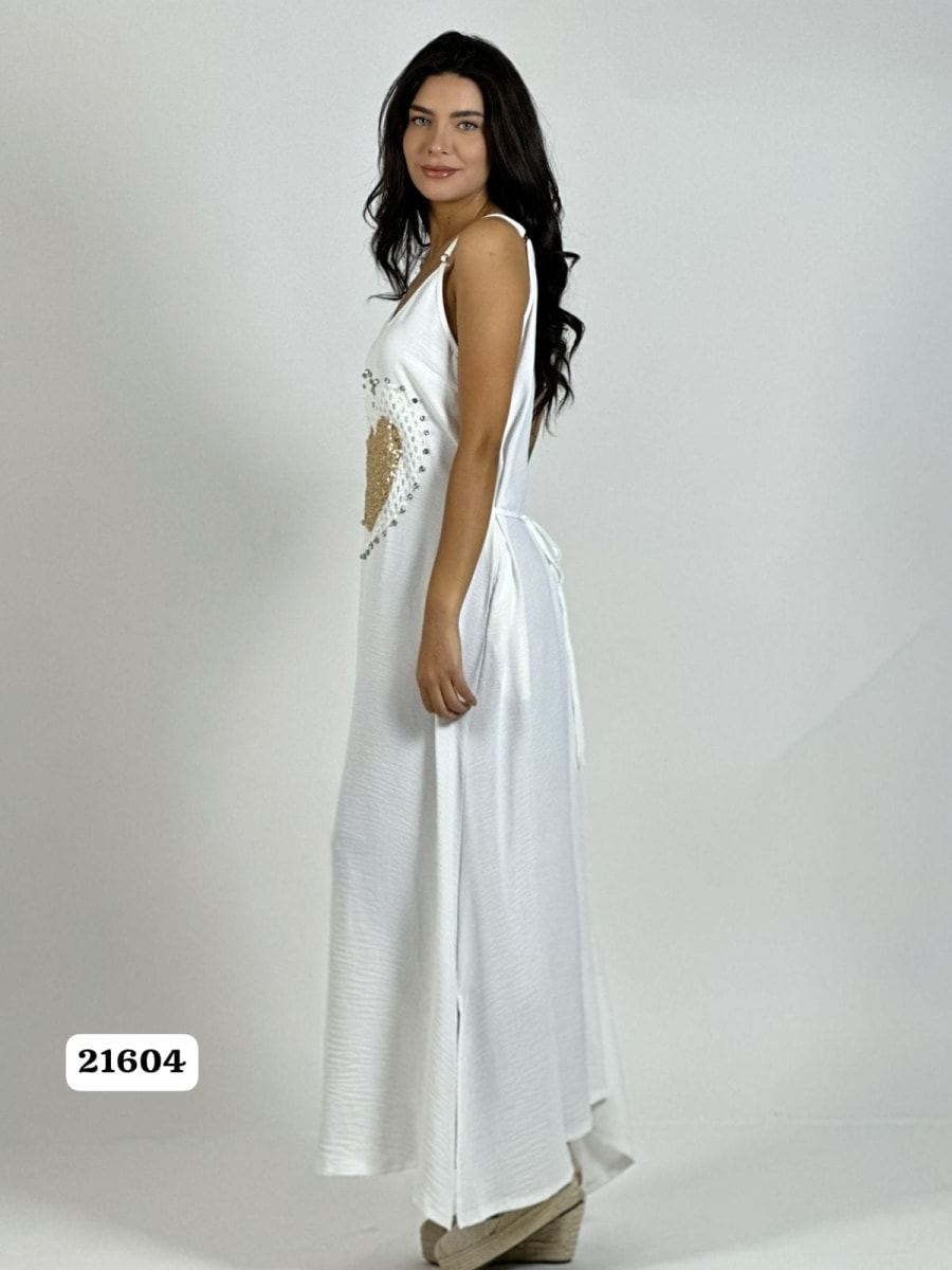 Vestido Lino Corazon Doble Tejido y Brillos A1-3112