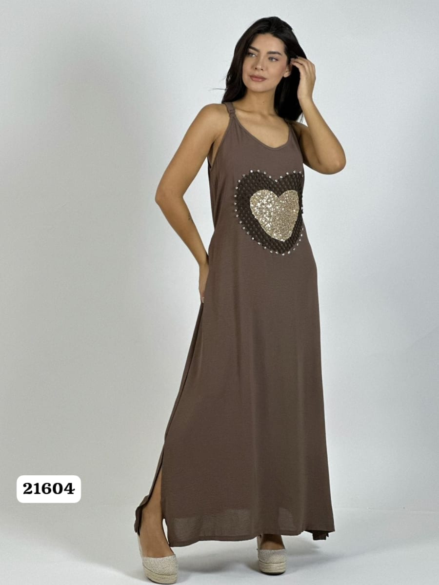 Vestido Lino Corazon Doble Tejido y Brillos A1-3113