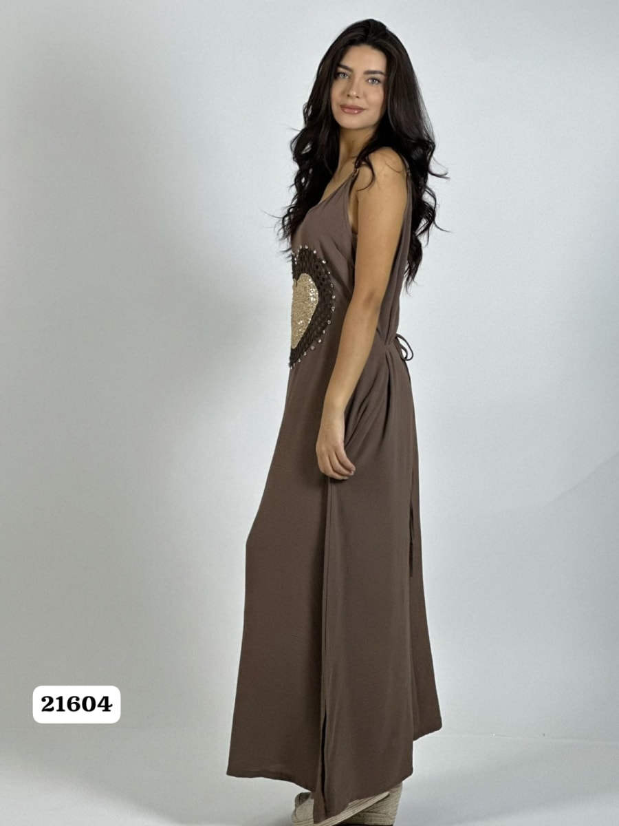 Vestido Lino Corazon Doble Tejido y Brillos A1-3114