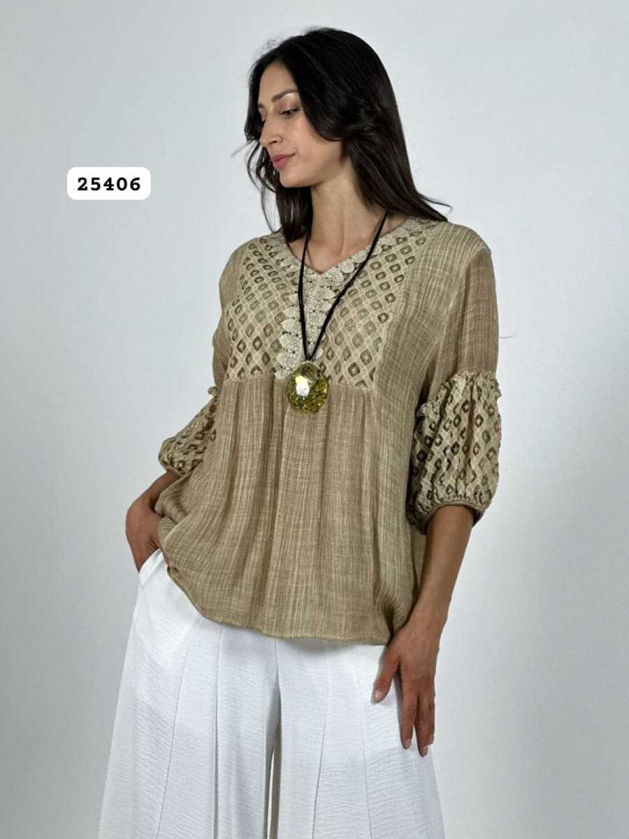 Blusa Mangas y Torso Encaje A2-602
