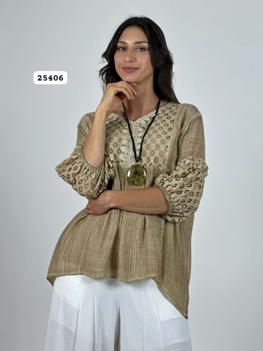 Blusa Mangas y Torso Encaje A2-601