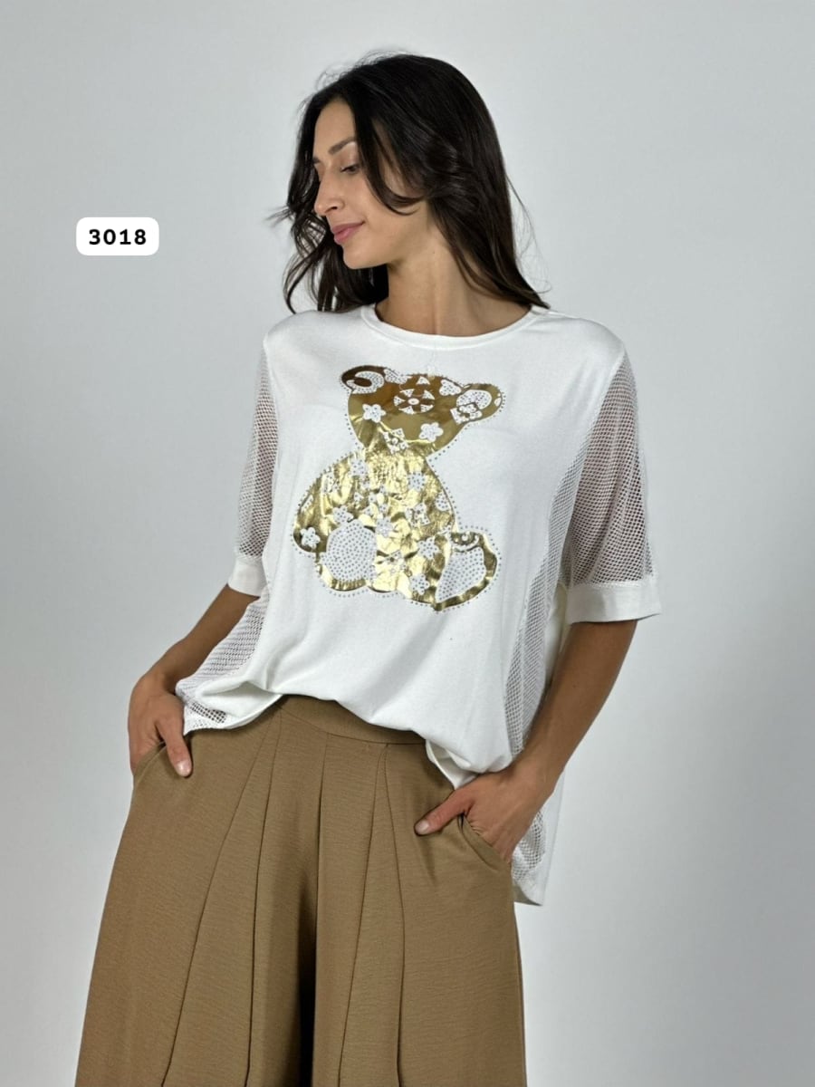 Polera Algodon Osito Dorado Mangas Tejidas A1-302