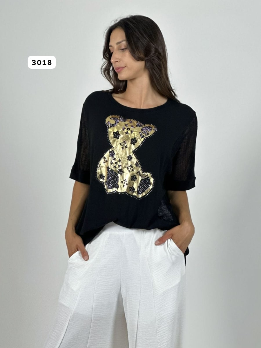 Polera Algodon Osito Dorado Mangas Tejidas A1-304