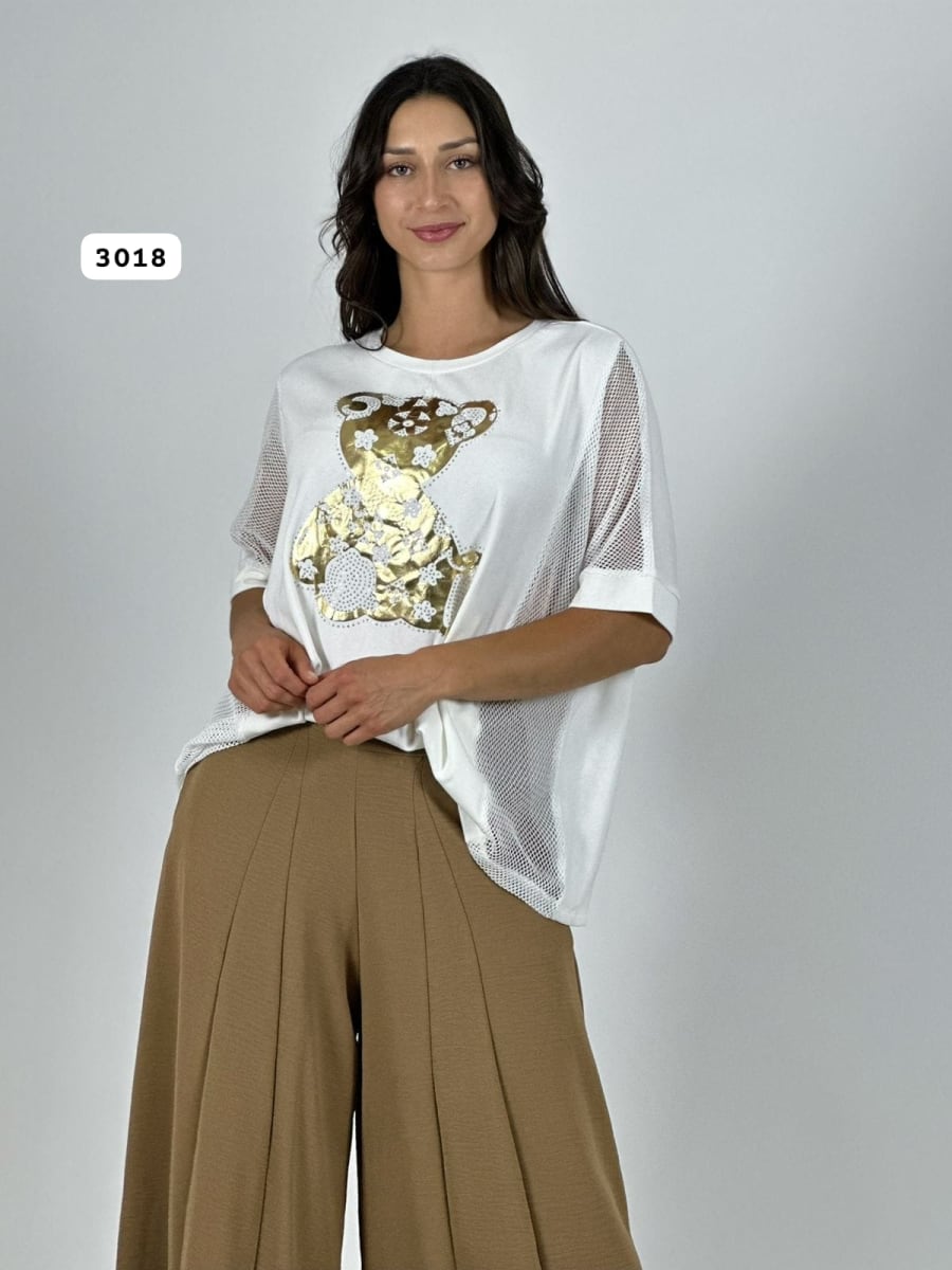 Polera Algodon Osito Dorado Mangas Tejidas A1-301