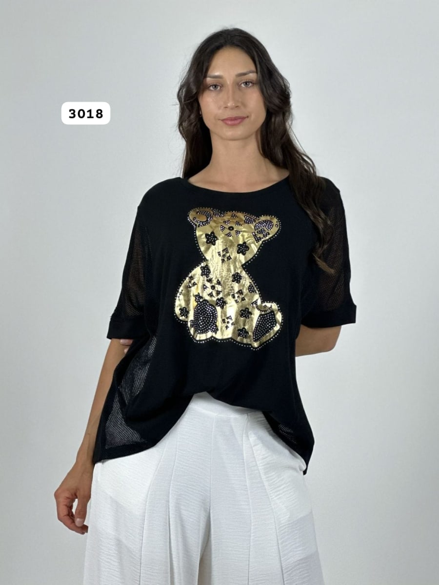 Polera Algodon Osito Dorado Mangas Tejidas A1-303