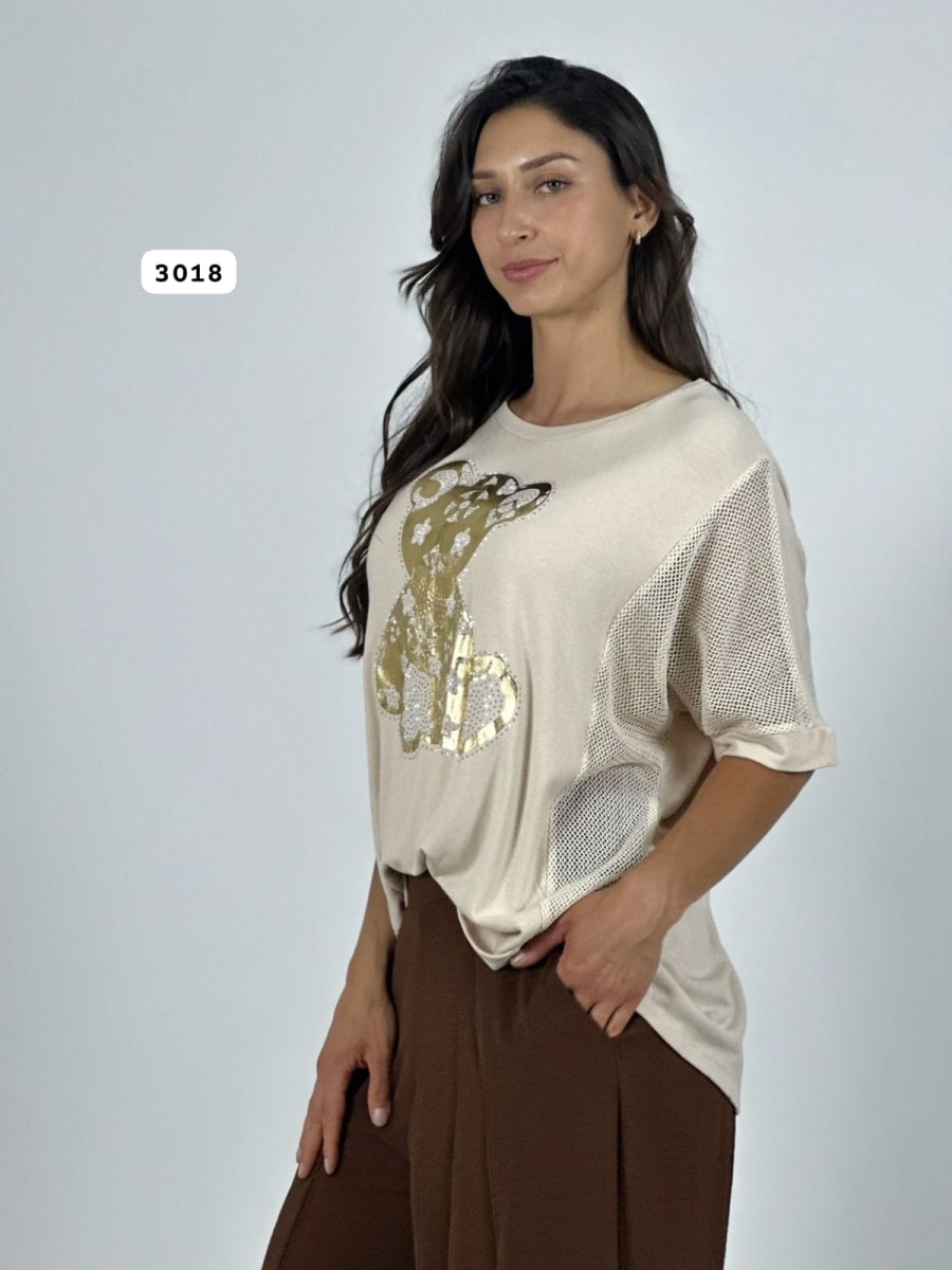 Polera Algodon Osito Dorado Mangas Tejidas A1-308