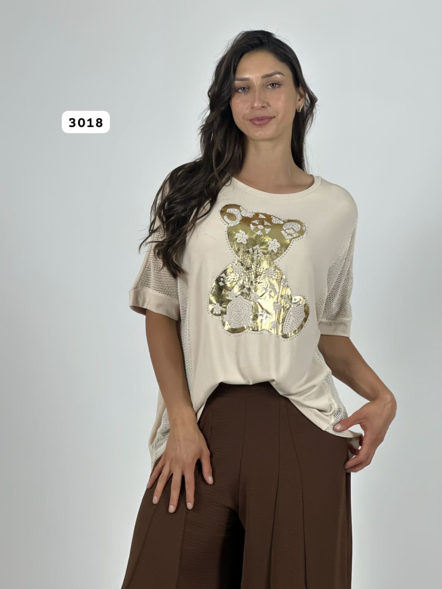 Polera Algodon Osito Dorado Mangas Tejidas A1-306
